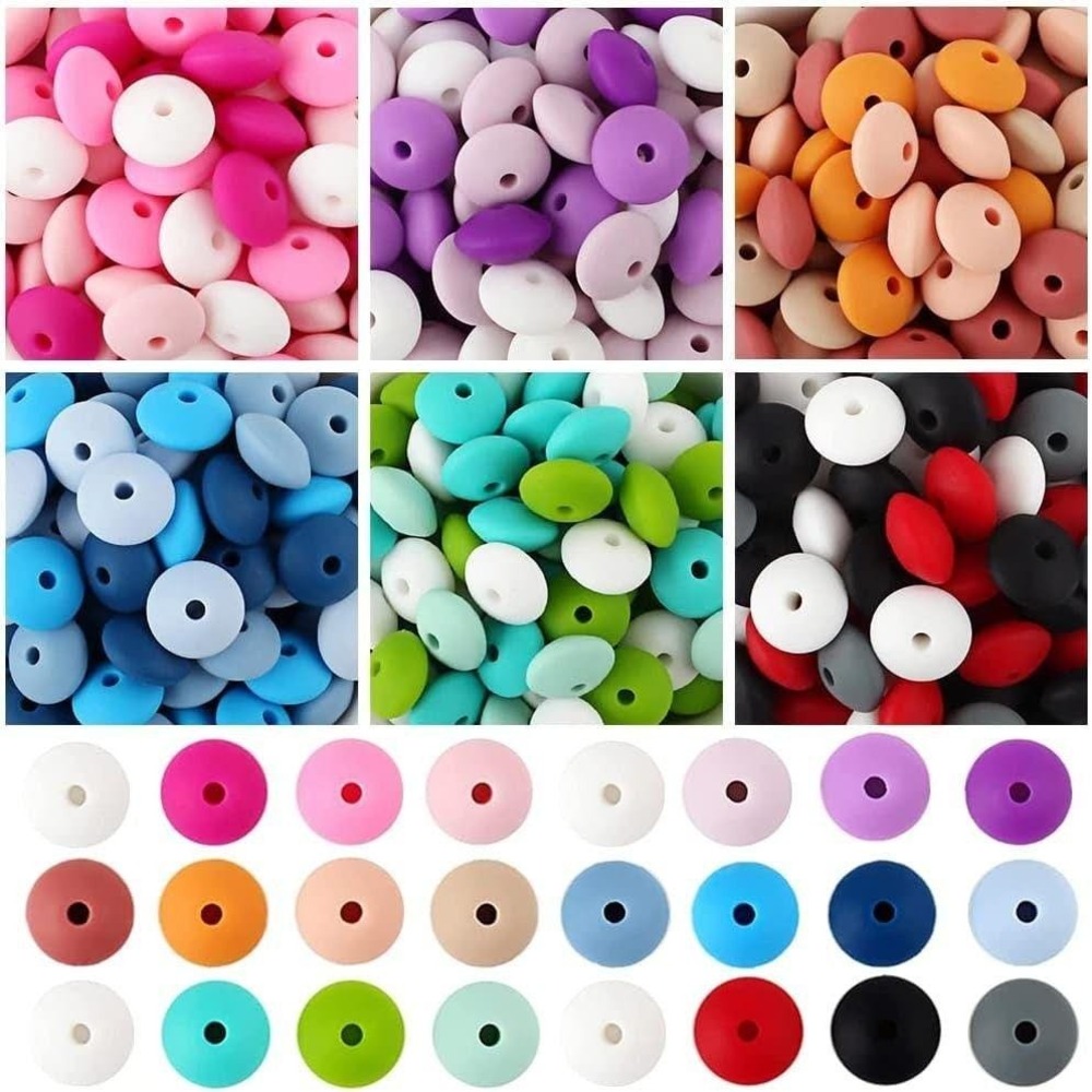 180Pcs Silicone Lentils 30 Colors Abacus Round Beads for Small Keychain Tipo 01‎